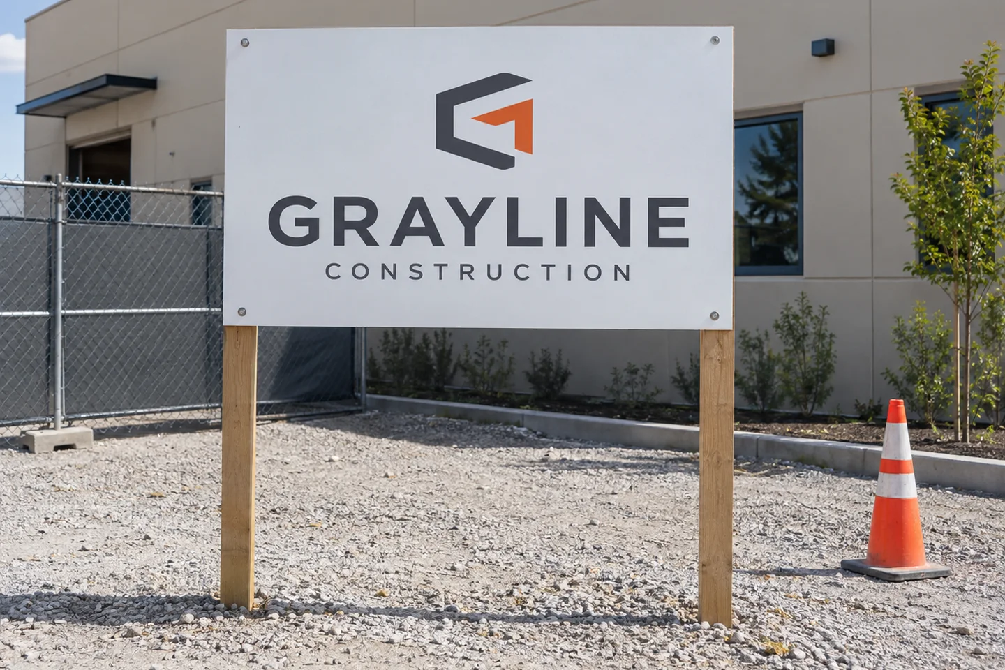 Daylight concept visualization for the fictional Grayline Construction project sign